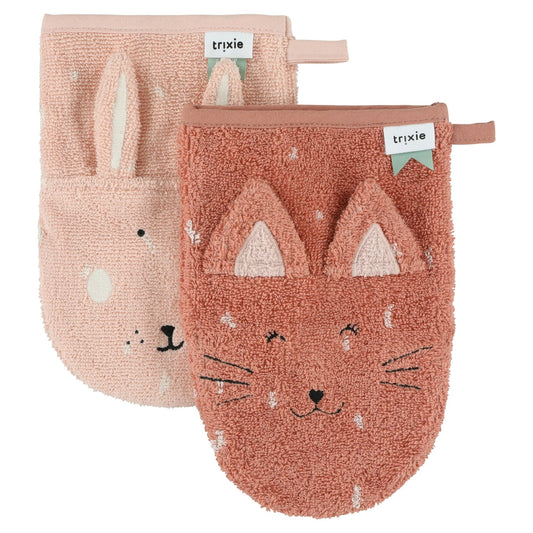 Lot de 3 gants de toilette | Mme.Chat - Mme.Lapin