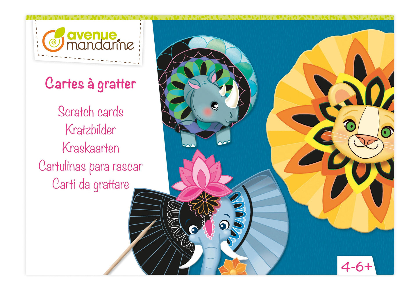 Boîte créative, Mandala animaux à gratter