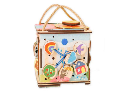 Tableau d'activités  en bois cube avec LED pour le voyage