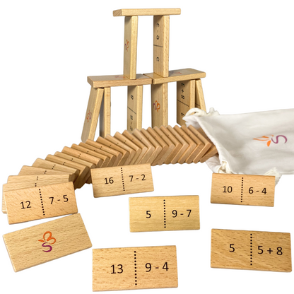Lot de 3  Dominos mathématiques en bois - Mathématiques Plus & Moins