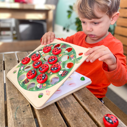 Jeu de mémoire avec coccinelles et 14 modèles de jeu en bois