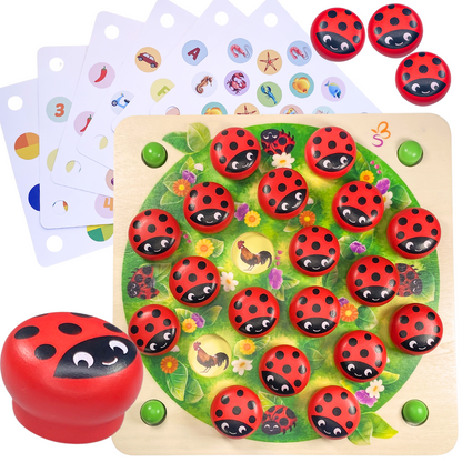 Jeu de mémoire avec coccinelles et 14 modèles de jeu en bois