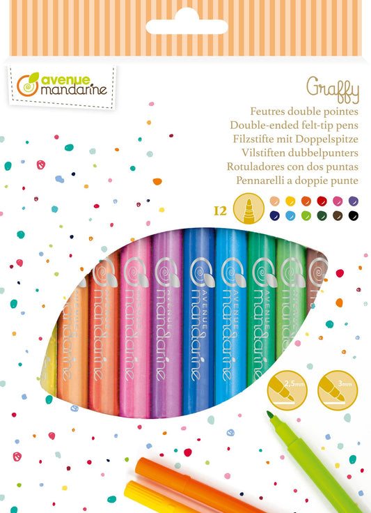 Pochette de 12 feutres double pointes