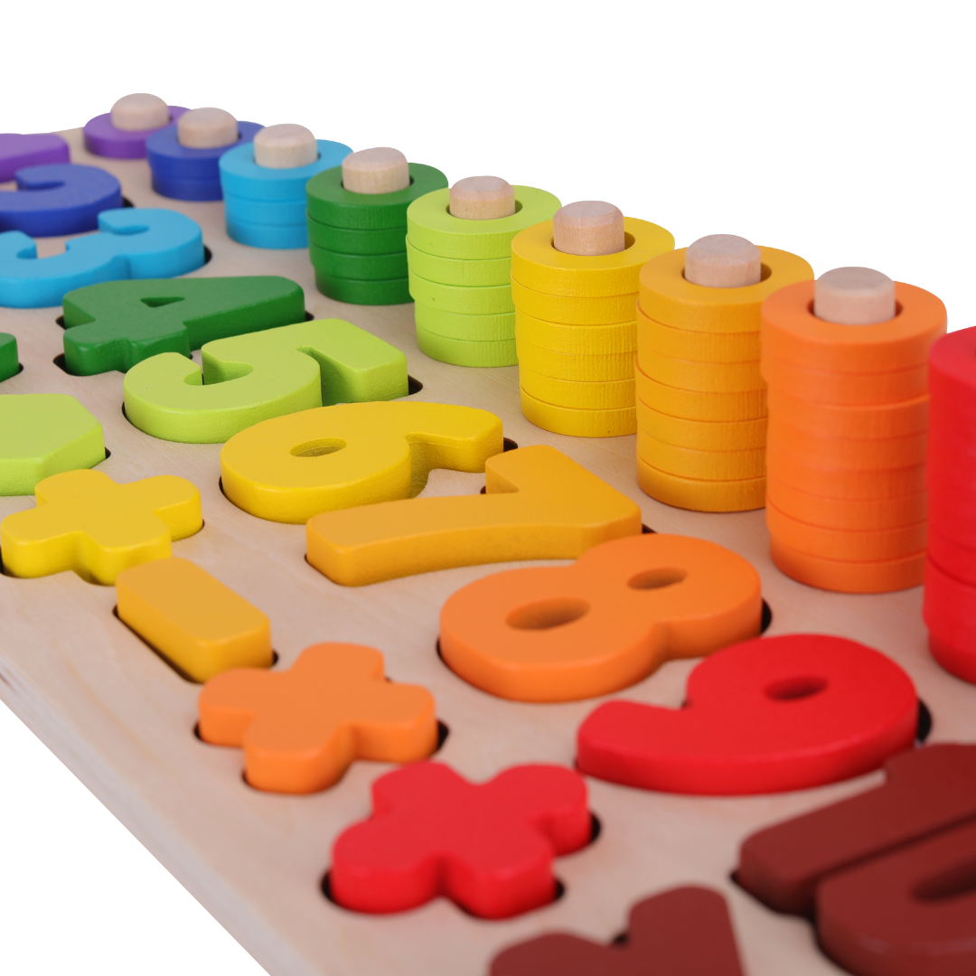 Le monde des chiffres en arc en ciel en bois