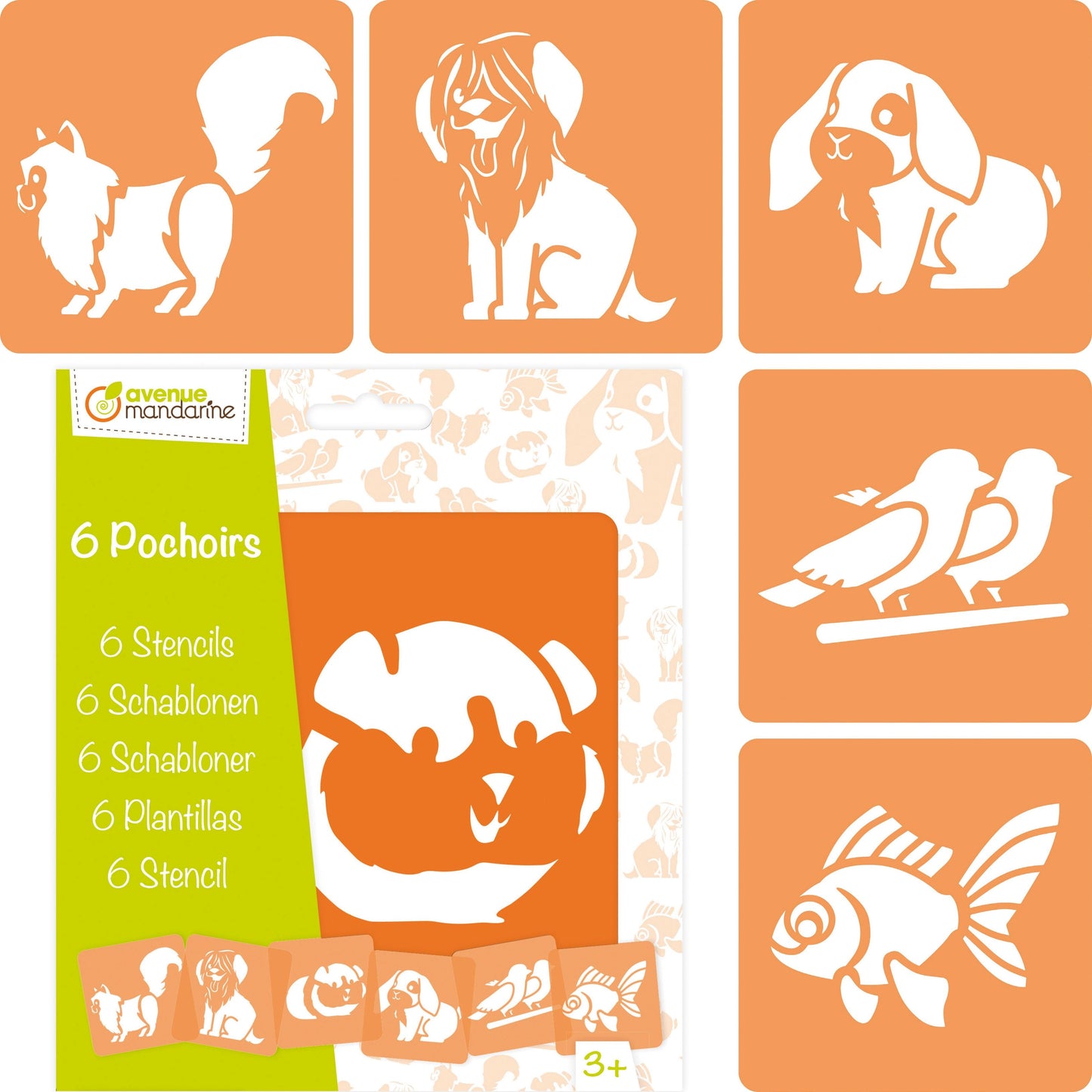 Set de 6 pochoirs enfants, Animaux familiers