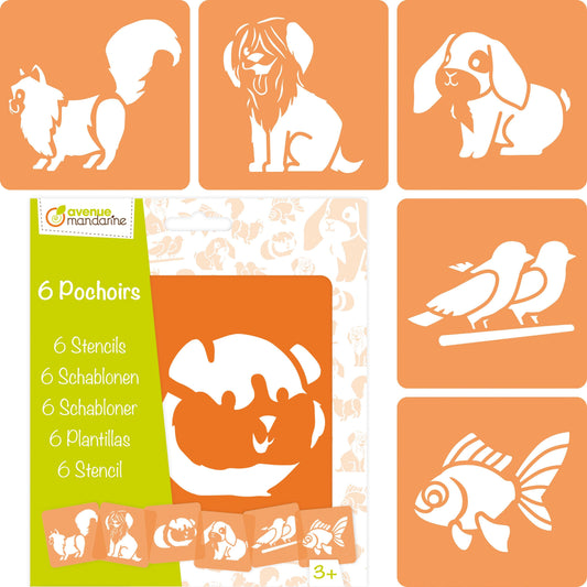Set de 6 pochoirs enfants, Animaux familiers