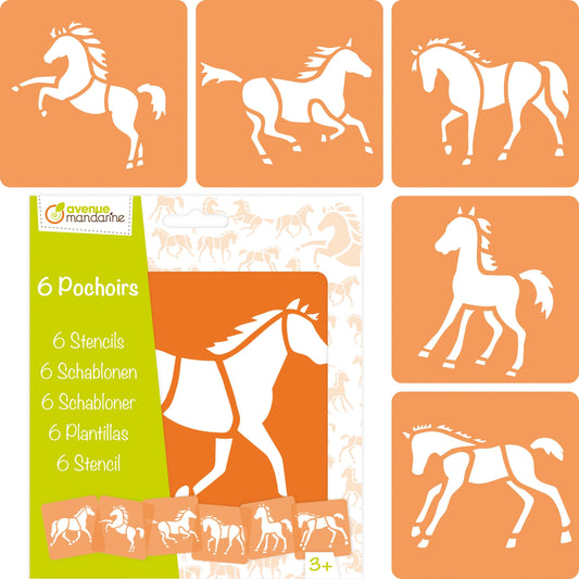 Set de 6 pochoirs enfants, Chevaux