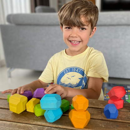 Lot de 3 Équilibrer les pierres selon Montessori en bois