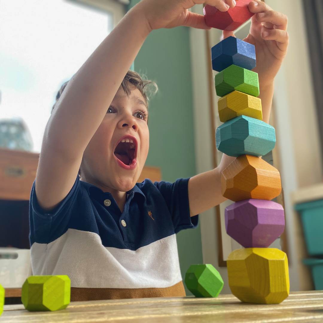 Lot de 3 Équilibrer les pierres selon Montessori en bois
